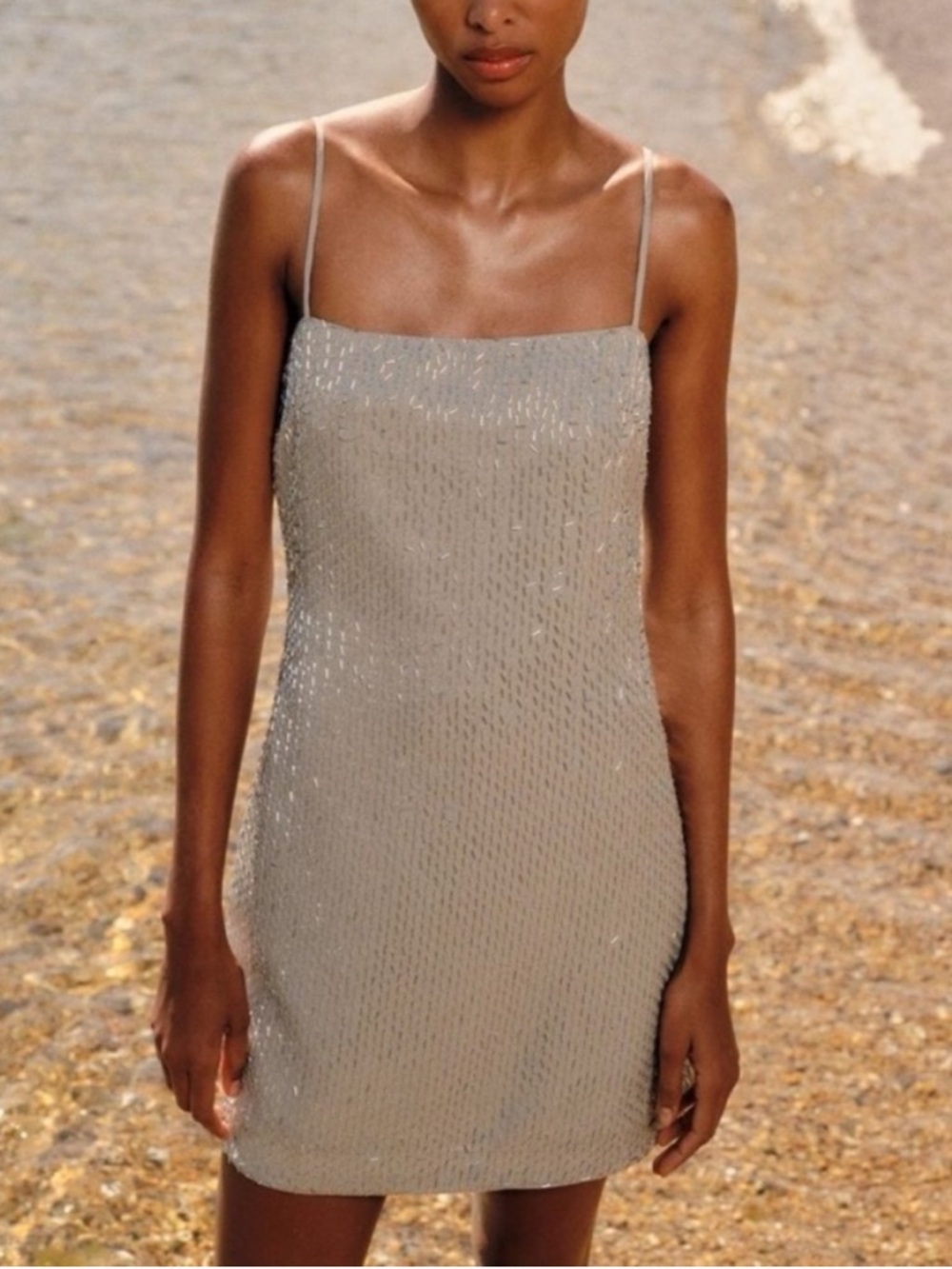 Zara NWT Silver Beaded Mini Dress - Picture 2 of 11